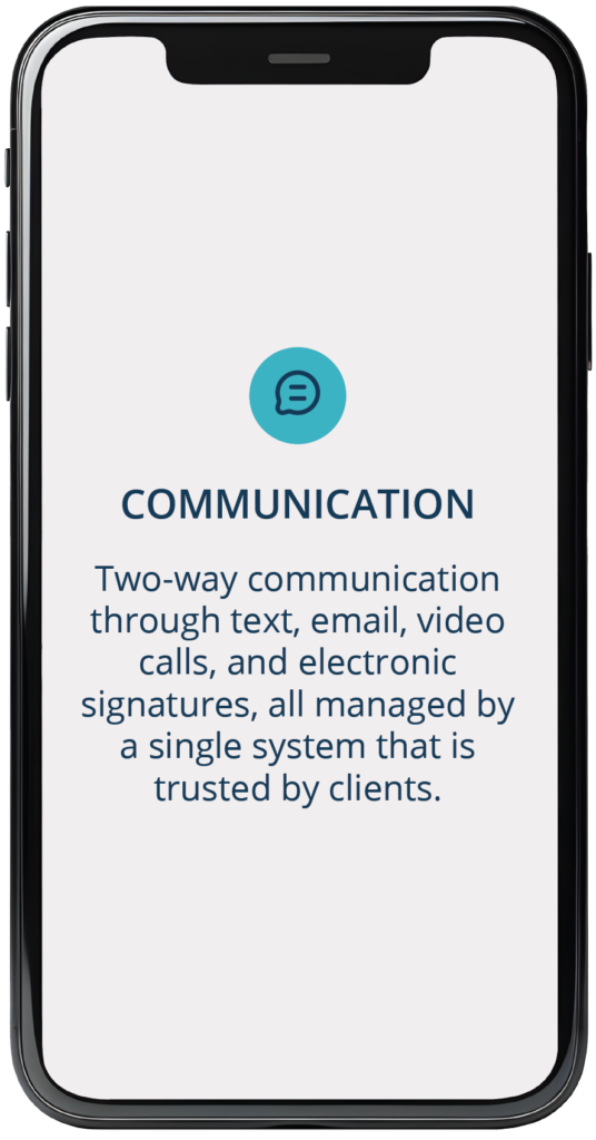 Two-way communication through text, email, video calls, and electronic signatures, all managed by a single system that is trusted by clients.